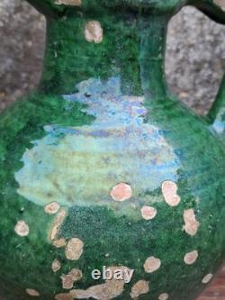 Ancienne Gargoulette Orjol Cruche Barque Terre Cuite Vernissée Verte XIXème Sud