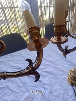 Ancienne Paire De Chandelier Candelabres En Bronze