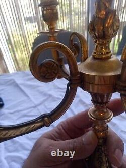 Ancienne Paire De Chandelier Candelabres En Bronze