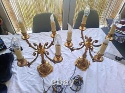 Ancienne Paire De Chandelier Candelabres En Bronze