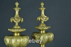 Ancienne Paire de chenets bronze dorés putti joufflu Louis XIV cheminée décor