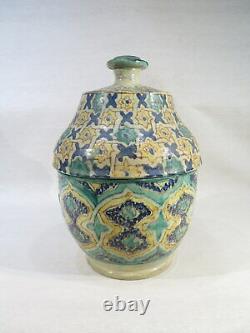 Ancienne Poterie Emaille Pot Couvert Jobana Fes Maroc Orient Ceramique
