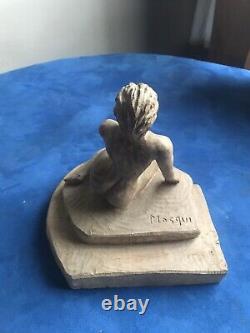 Ancienne Sculputure Bois Femme Nue, Art Populaire, Signée