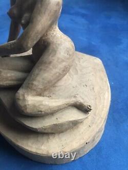 Ancienne Sculputure Bois Femme Nue, Art Populaire, Signée