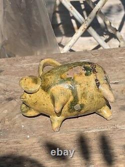 Ancienne Tirelire À Casser Terre Cuite Vernissée 19e Cochon Antique Piggy Bank
