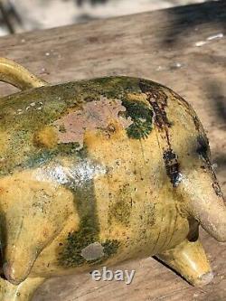 Ancienne Tirelire À Casser Terre Cuite Vernissée 19e Cochon Antique Piggy Bank