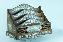 Ancienne boite porte courrier lettre Indochine Nacre Chauve souris dragons 1900