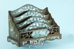 Ancienne boite porte courrier lettre Indochine Nacre Chauve souris dragons 1900