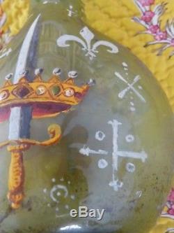 Ancienne bouteille XVIIIe émaillée couronne épée croix Languedoc objet royaliste