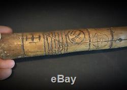 Ancienne canne bâton de marche compagnons Franc-maçonnerie XIXè gravé fer rouge