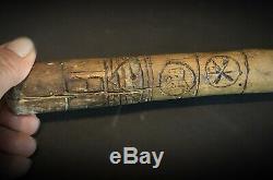 Ancienne canne bâton de marche compagnons Franc-maçonnerie XIXè gravé fer rouge