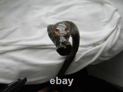 Ancienne canne zoomorphe art populaire tête de cochon