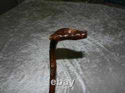 Ancienne canne zoomorphe art populaire tête de cochon