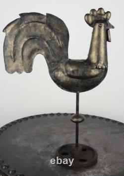 Ancienne girouette coq clocher église zinc cuivre art populaire 2461