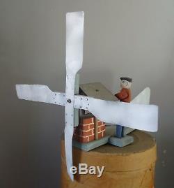 Ancienne girouette de jardin personnage articulé 1930 en bois et zing