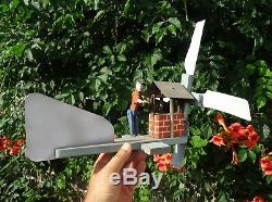 Ancienne girouette de jardin personnage articulé 1930 en bois et zing