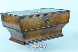 Ancienne grande boite couture Charles X plaquage de Noyer laiton rangement 19e
