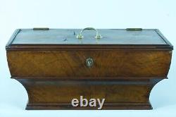 Ancienne grande boite couture Charles X plaquage de Noyer laiton rangement 19e