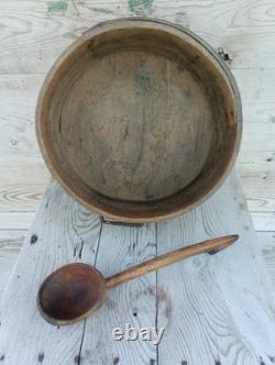 Ancienne mesure à grain + sa louche Art populaire Savoie XIXème siècle