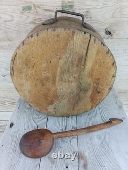 Ancienne mesure à grain + sa louche Art populaire Savoie XIXème siècle