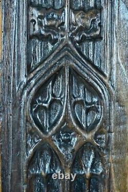Ancienne paire de panneaux gothique bois sculpté haute époque chêne médiéval