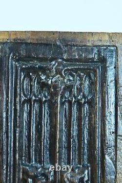 Ancienne paire de panneaux gothique bois sculpté haute époque chêne médiéval