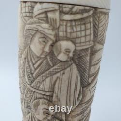 Ancienne poignée de canne ou ombrelle japonaise en os sculpté époque MEÏJI