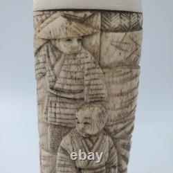 Ancienne poignée de canne ou ombrelle japonaise en os sculpté époque MEÏJI