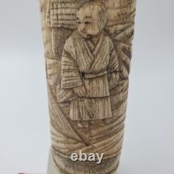 Ancienne poignée de canne ou ombrelle japonaise en os sculpté époque MEÏJI