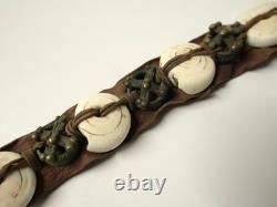 Ancienne rare Parure de tête ethnique Dogons Mali cuir coquillage bronze XIX-XXe