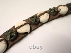 Ancienne rare Parure de tête ethnique Dogons Mali cuir coquillage bronze XIX-XXe