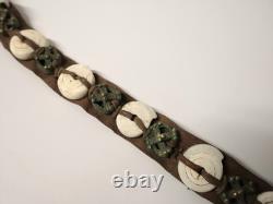 Ancienne rare Parure de tête ethnique Dogons Mali cuir coquillage bronze XIX-XXe
