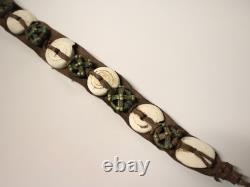 Ancienne rare Parure de tête ethnique Dogons Mali cuir coquillage bronze XIX-XXe
