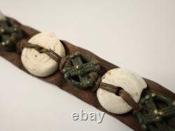 Ancienne rare Parure de tête ethnique Dogons Mali cuir coquillage bronze XIX-XXe