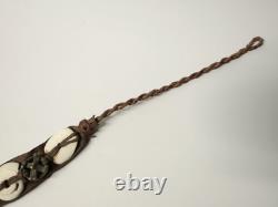 Ancienne rare Parure de tête ethnique Dogons Mali cuir coquillage bronze XIX-XXe