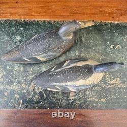 Anciens leurres canards appelants de chasse en bois sculpté peint art populaire