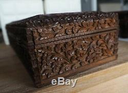 Antique C1900 Anglo Indian Carved Sandalwood Box Boîte Bois Santal Inde Sculpté