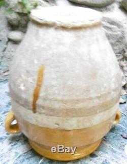 Antique Confit Pot Poterie Provençale à Glaçure jaune