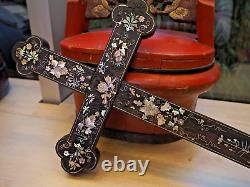 Antique Croix Bois Nacre Incrusté Large Chinese Mother of Pearl Inlaid Cross
