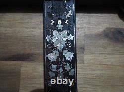 Antique Croix Bois Nacre Incrusté Large Chinese Mother of Pearl Inlaid Cross