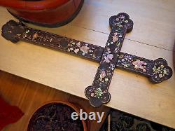 Antique Croix Bois Nacre Incrusté Large Chinese Mother of Pearl Inlaid Cross
