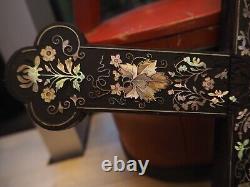 Antique Croix Bois Nacre Incrusté Large Chinese Mother of Pearl Inlaid Cross