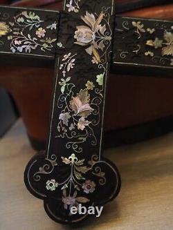 Antique Croix Bois Nacre Incrusté Large Chinese Mother of Pearl Inlaid Cross