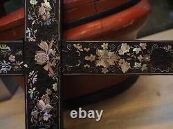 Antique Croix Bois Nacre Incrusté Large Chinese Mother of Pearl Inlaid Cross