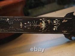 Antique Croix Bois Nacre Incrusté Large Chinese Mother of Pearl Inlaid Cross