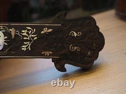 Antique Croix Bois Nacre Incrusté Large Chinese Mother of Pearl Inlaid Cross