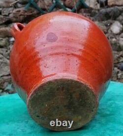 Antique Pot à Confit Poterie Provençale à Glaçure Brun-Orangé intérieur Jaune