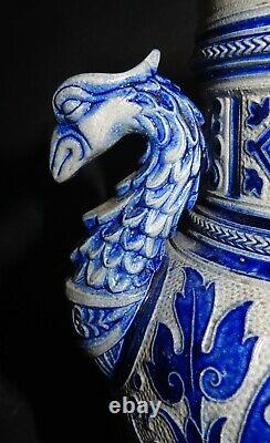 Antique Westerwald (German stoneware) blue vase zoomorphe 19ème