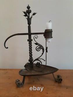 Antique Wrought Iron Candle Holder Ancien chandelier Bougeoir rat cave fer forgé