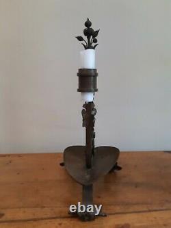 Antique Wrought Iron Candle Holder Ancien chandelier Bougeoir rat cave fer forgé